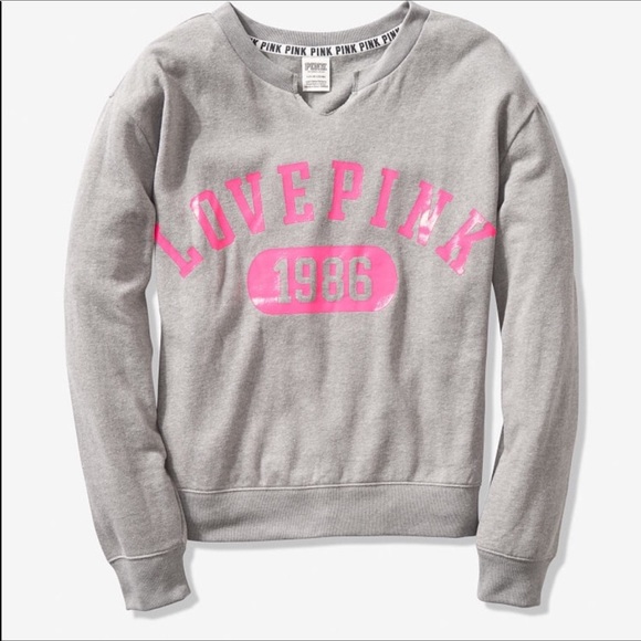 VICTORIAS SECRET PINK OVERSIZE SLOUCHY /"PINK/" CREWNECK//CREW SWEATSHIRT NWT